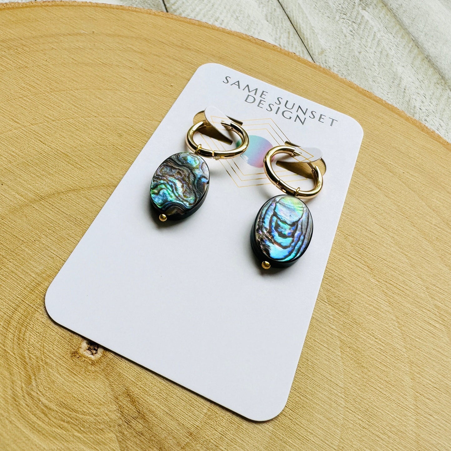 Abalone Huggie Hoop Earrings