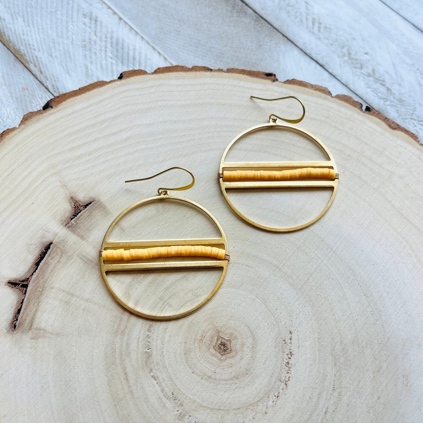 Yellow Heishi Bead Hoop Earrings