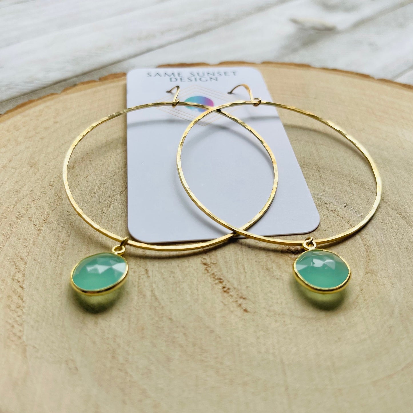 Aqua Chalcedony Hoop Earrings