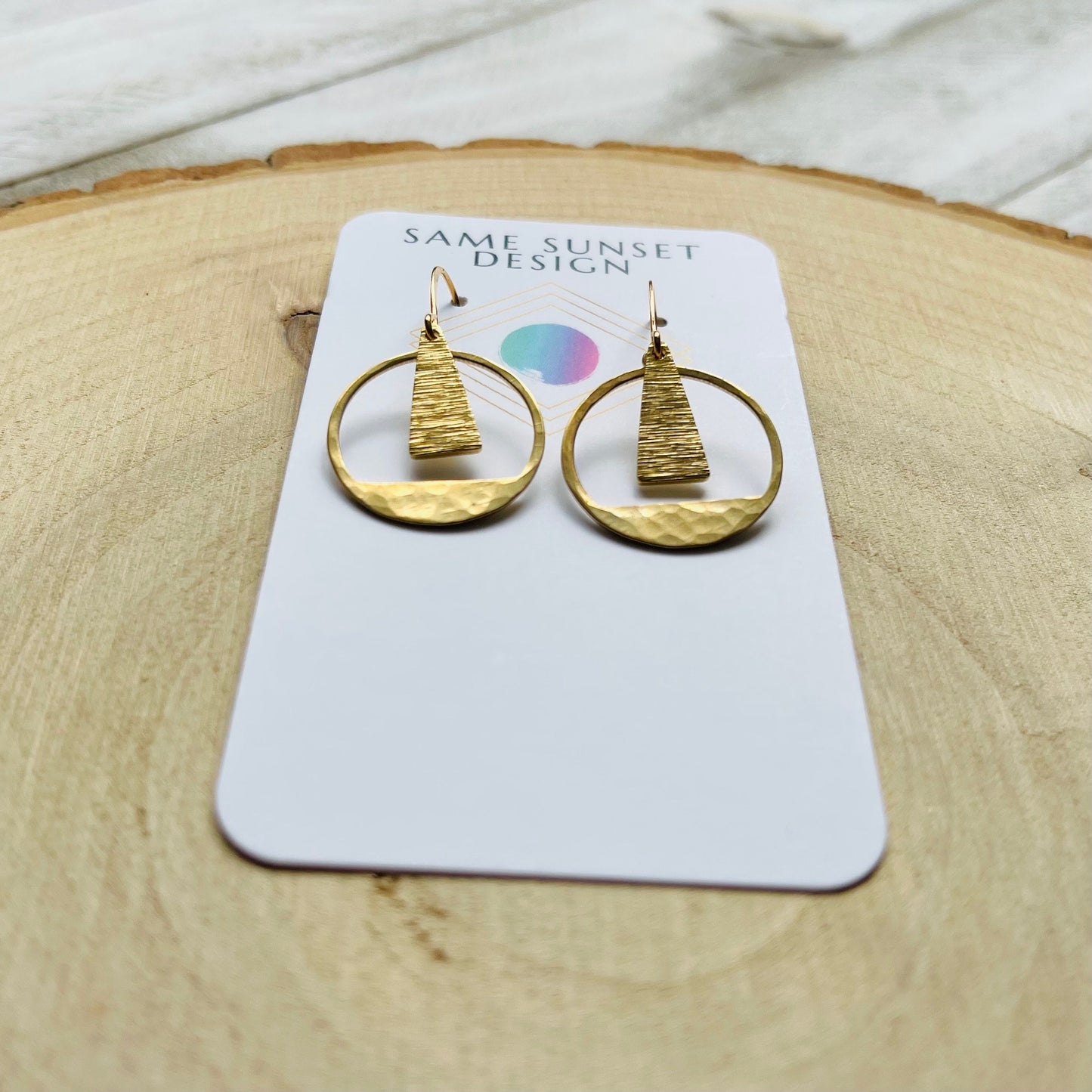 Hammered Geometric Brass Earrings