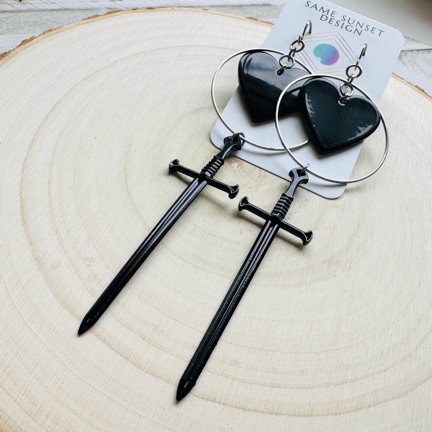 Black Heart Sword Earrings