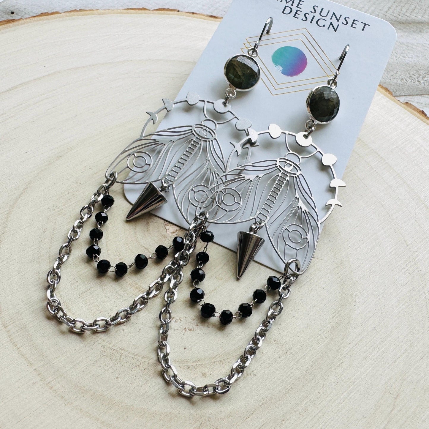 Labradorite Moth Earrings