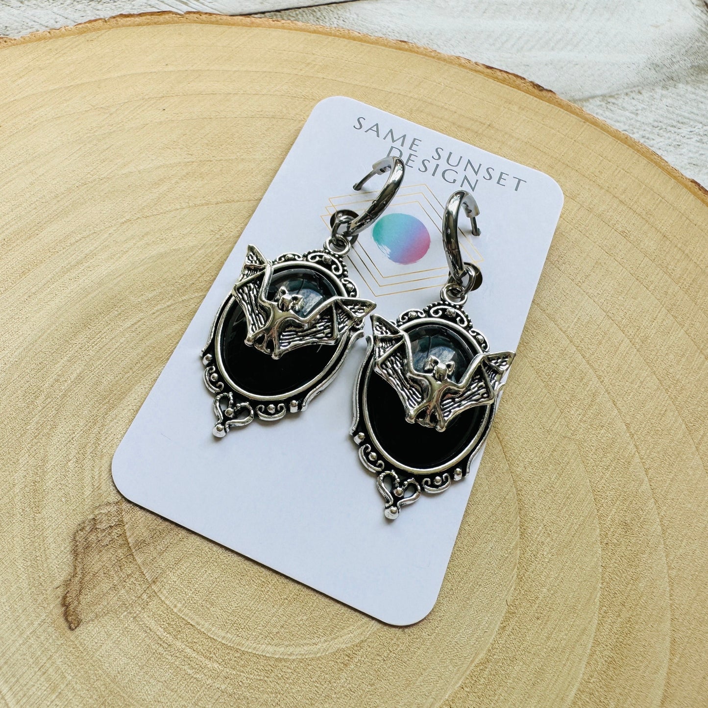 Silver Bat Huggie Hoop Earrings