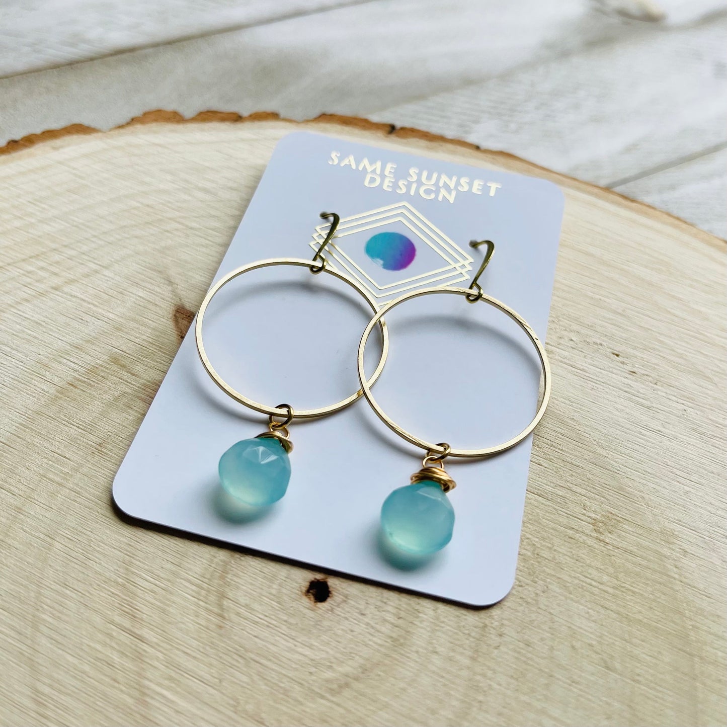 Aqua Chalcedony Hoop Earrings