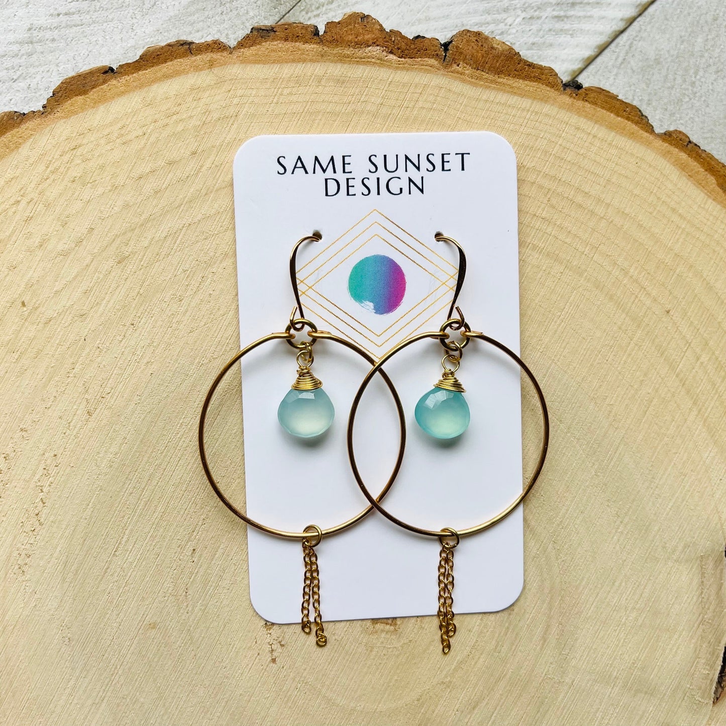 Aqua Chalcedony Hoop Earrings