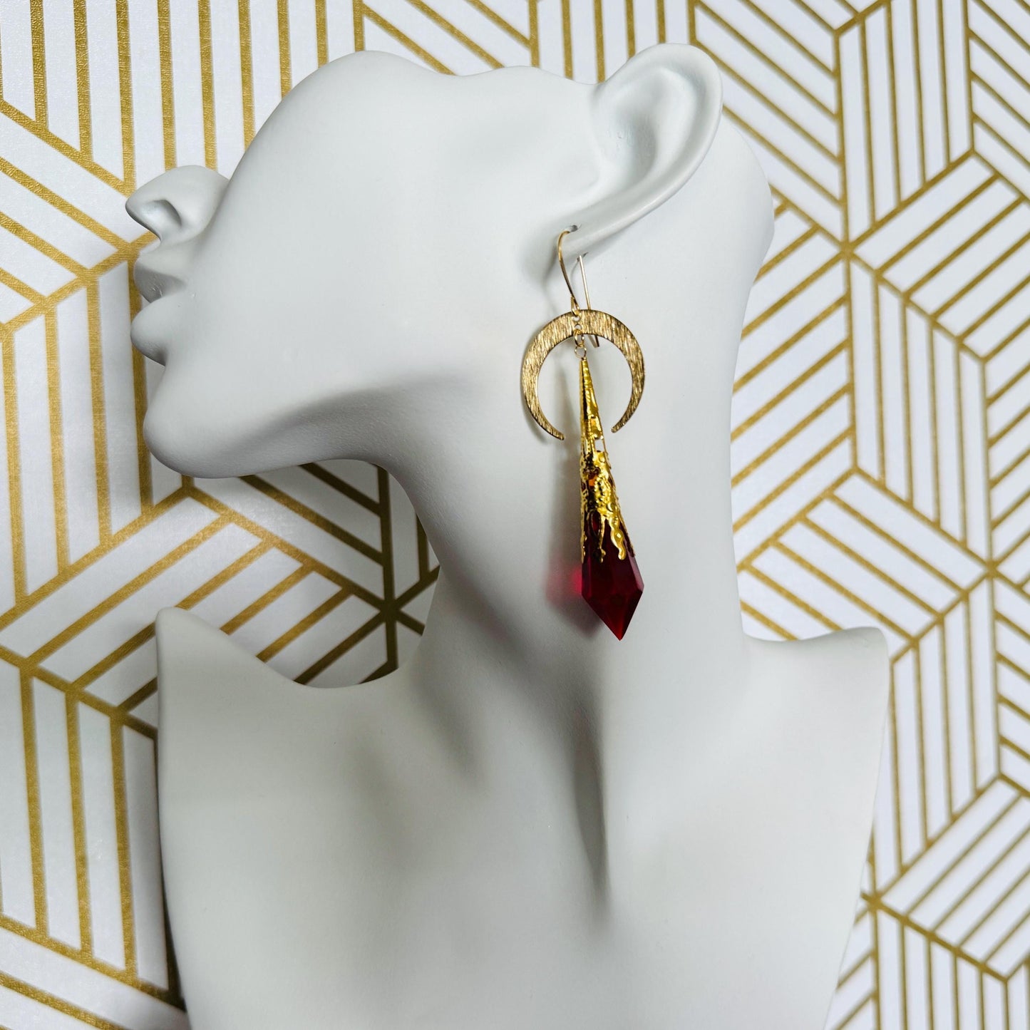 Red Crystal Moon Earrings