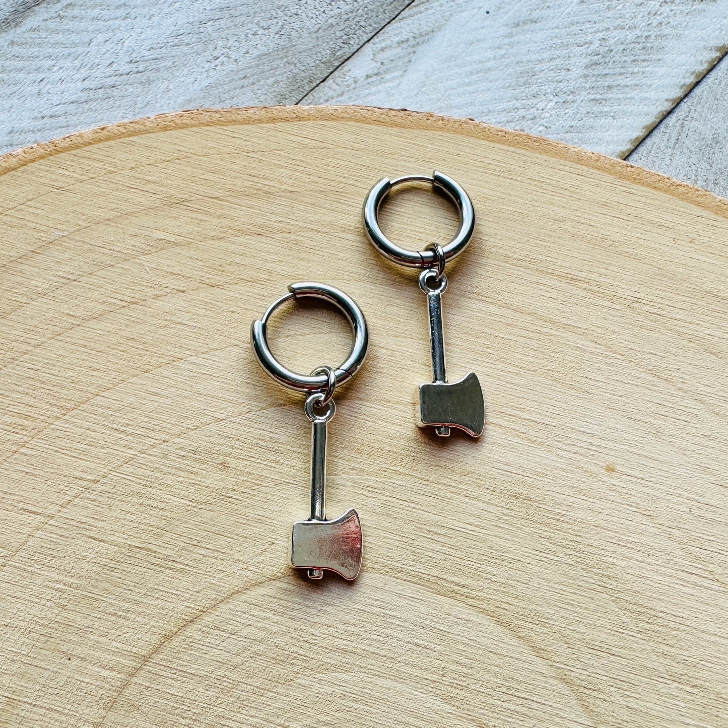 Silver Axe Huggie Hoops