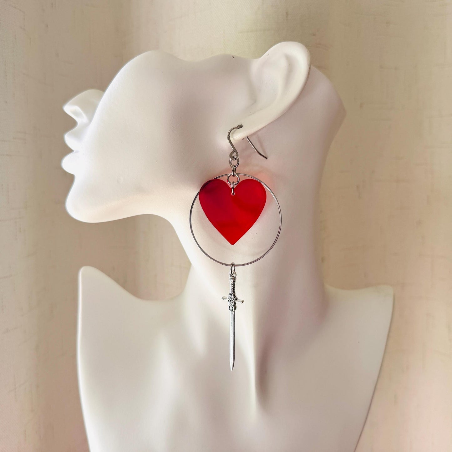 Red Heart Sword Earrings
