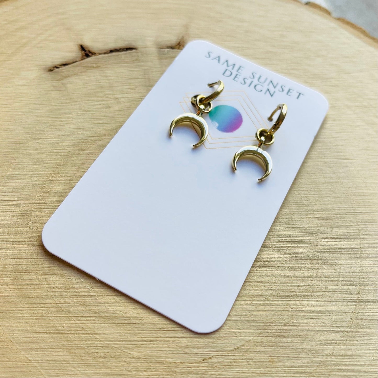 Brass Moon Huggie Hoop Earrings