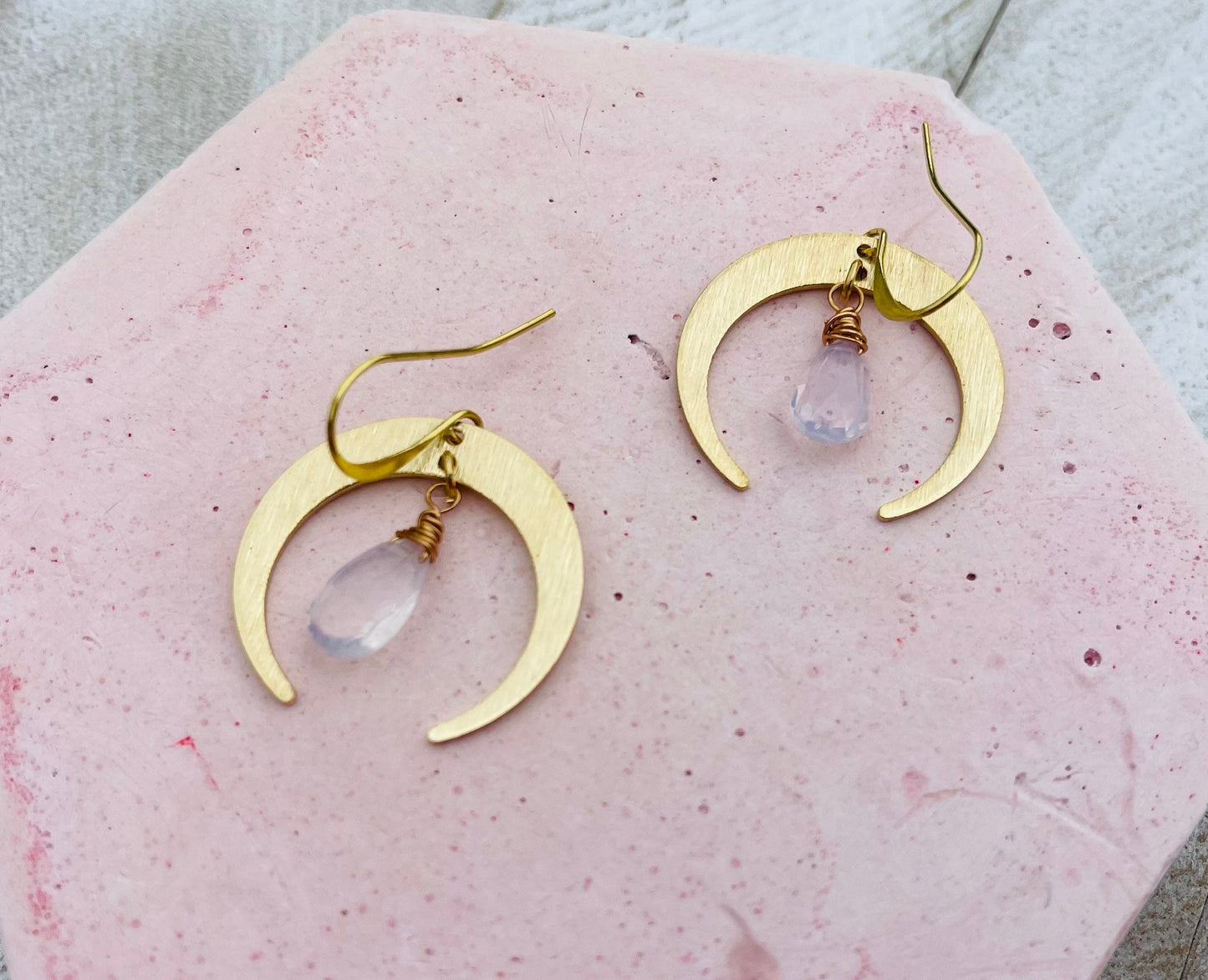 Brass Moon Earrings, Crescent Moon Earrings, Amethyst Earrings for Women, Mothers Day Gift from Daughter, Birthday Gift for Mom