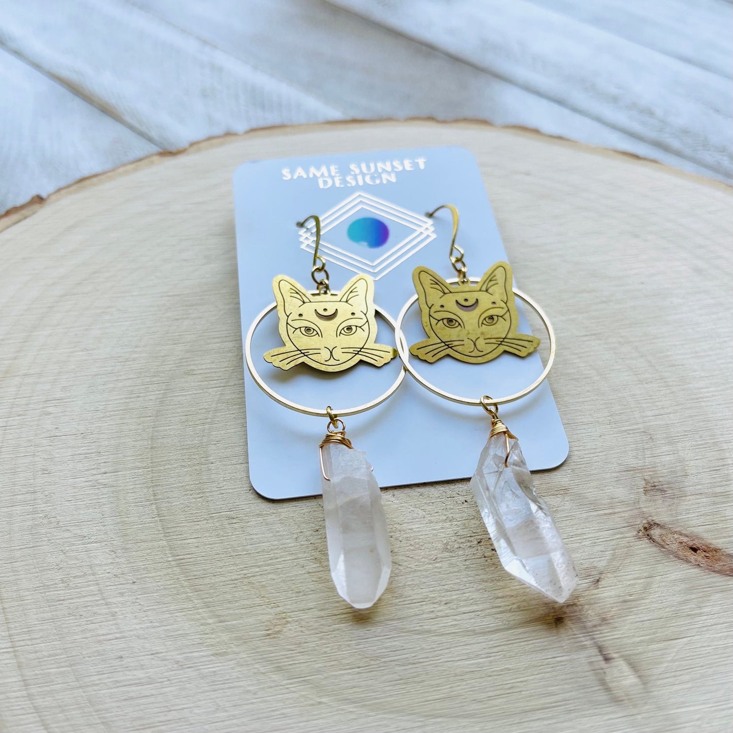 Cat Earrings, Quartz Hoop Earrings, Witchy Earrings, Witchy Gifts for Women, Best Gifts for Aunt, Unique Birthday Gift for Sister in Law