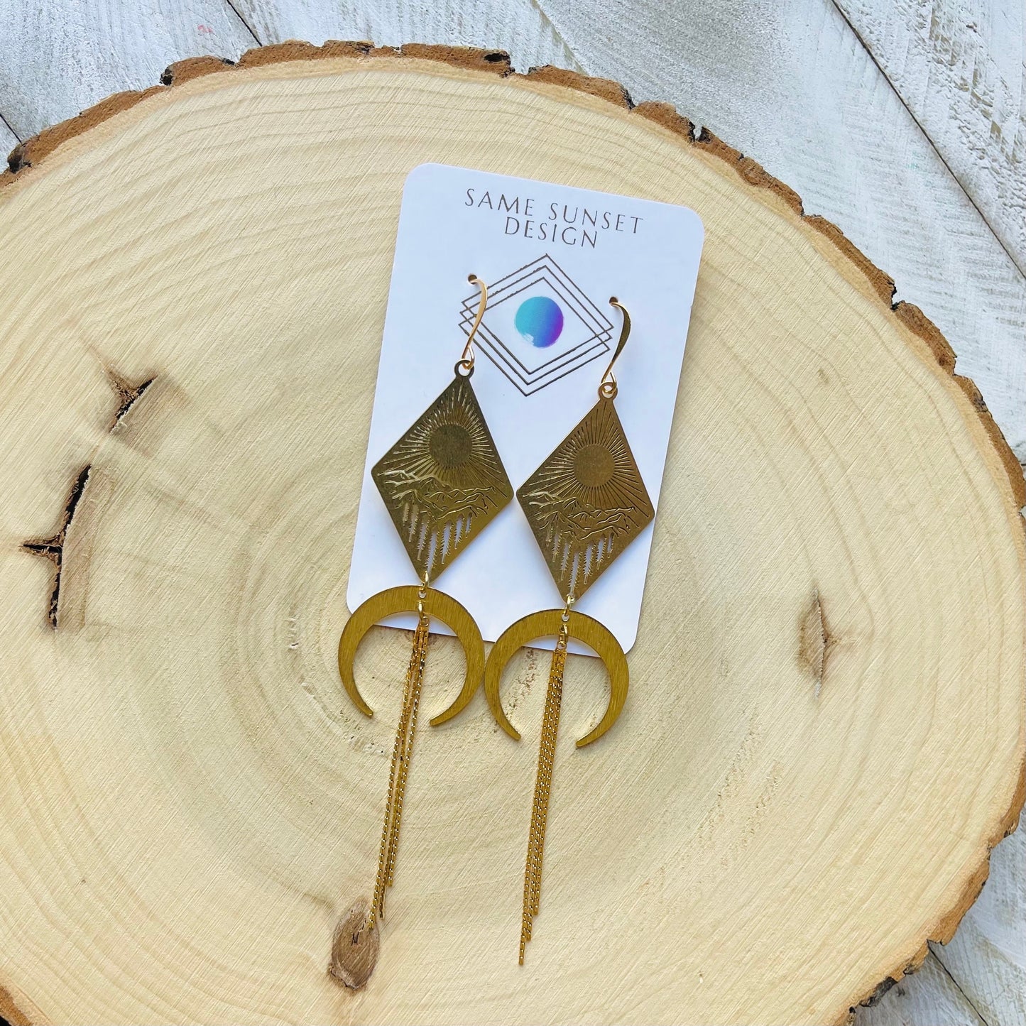 Mountain Earrings Dangle, Nature Lover Gift, Witchy Earrings, Moon Jewelry, Western Earrings, Geometric Earrings Dangle, Teen Girl Jewelry