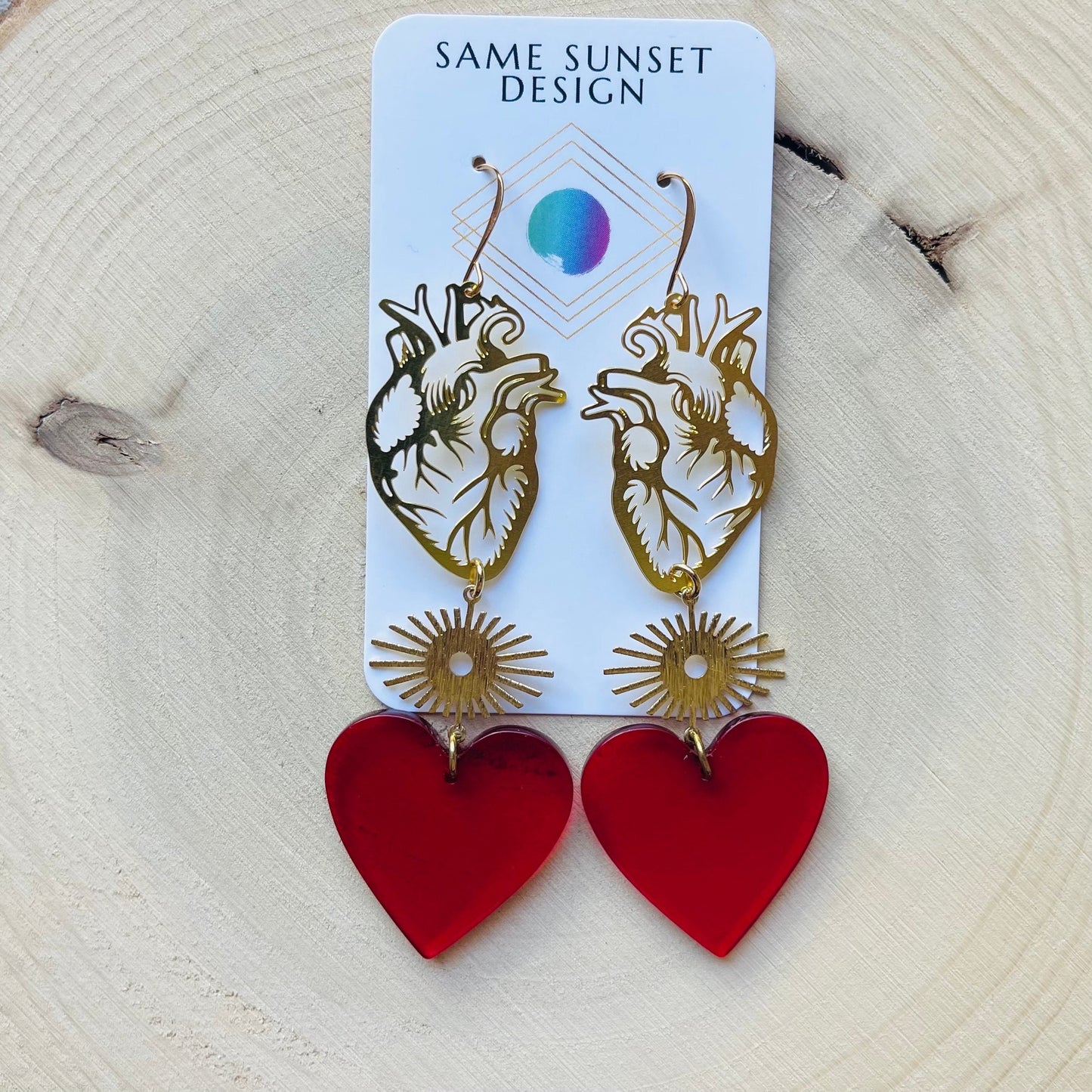 Anatomical Heart Earrings Gold, Goth Heart Earrings, Witchy Earrings, Punk Jewelry, Halloween Gift for Women, Stocking Stuffers for Mom