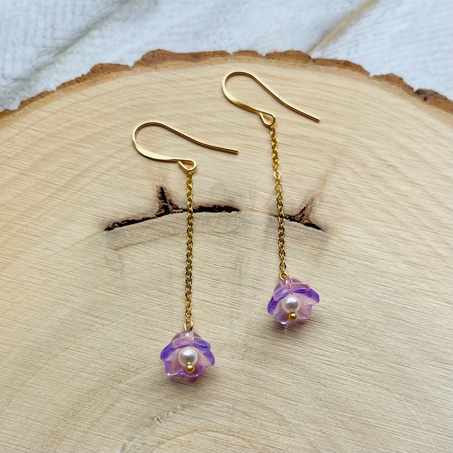 Glass Flower Earrings, Pearl Earrings, Fairycore Earrings, Cottagecore Earrings, Boho Earrings for Mom, Unique Birthday Gift for Best Friend