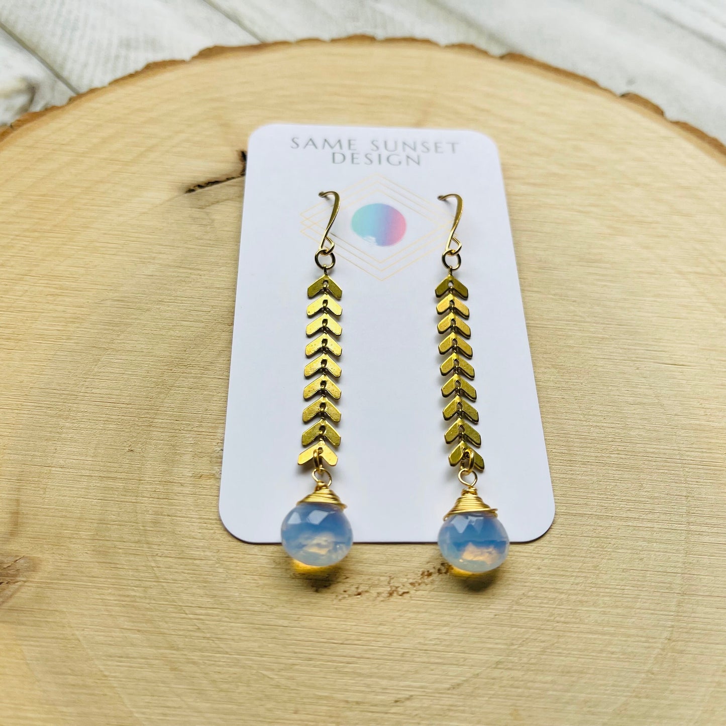 Opalite Earrings, Brass Dangle Earrings, Boho Earrings for Women, Mom Birthday Gift from Daughter, Mothers Day Gift from Daughter