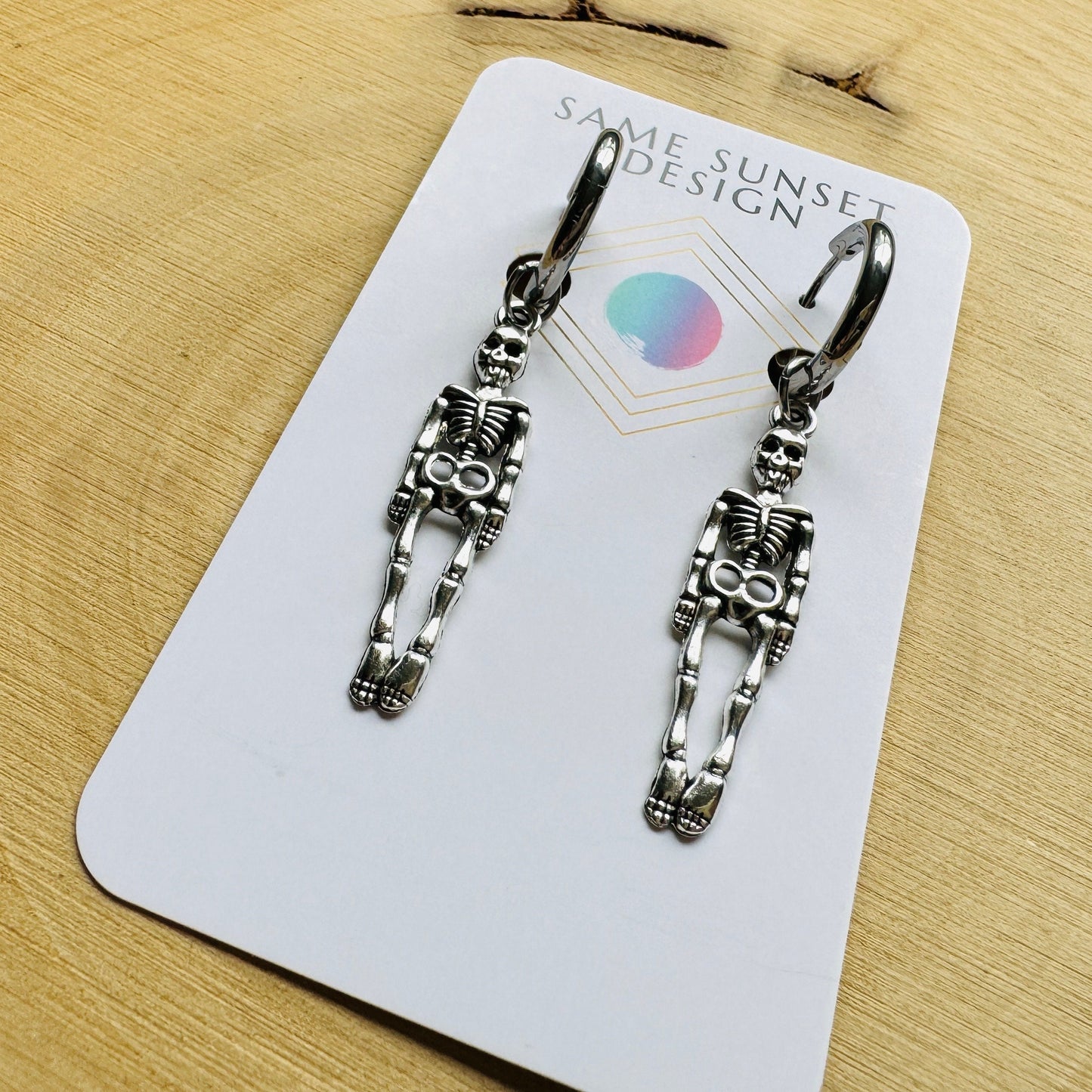 Skeleton Earrings, Huggie Hoop Earrings, Hoop Earrings Silver, Goth Earrings, Punk Earrings, Witchy Earrings, Unique Birthday Gift Girl