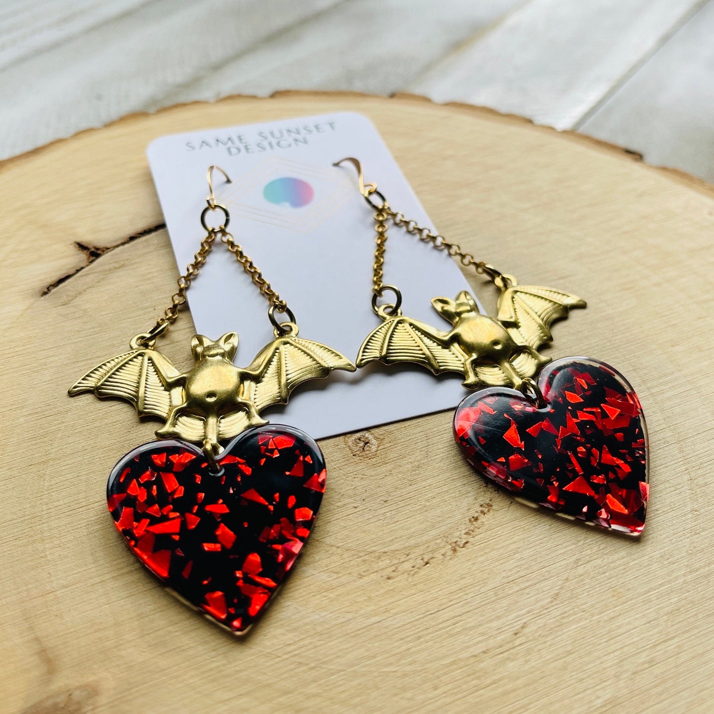 Bat Earrings, Punk Earrings, Goth Earrings Dangle, Geometric Earrings, Witchy Earrings, Heart Jewelry, Galentines Day Gifts for Best Friend