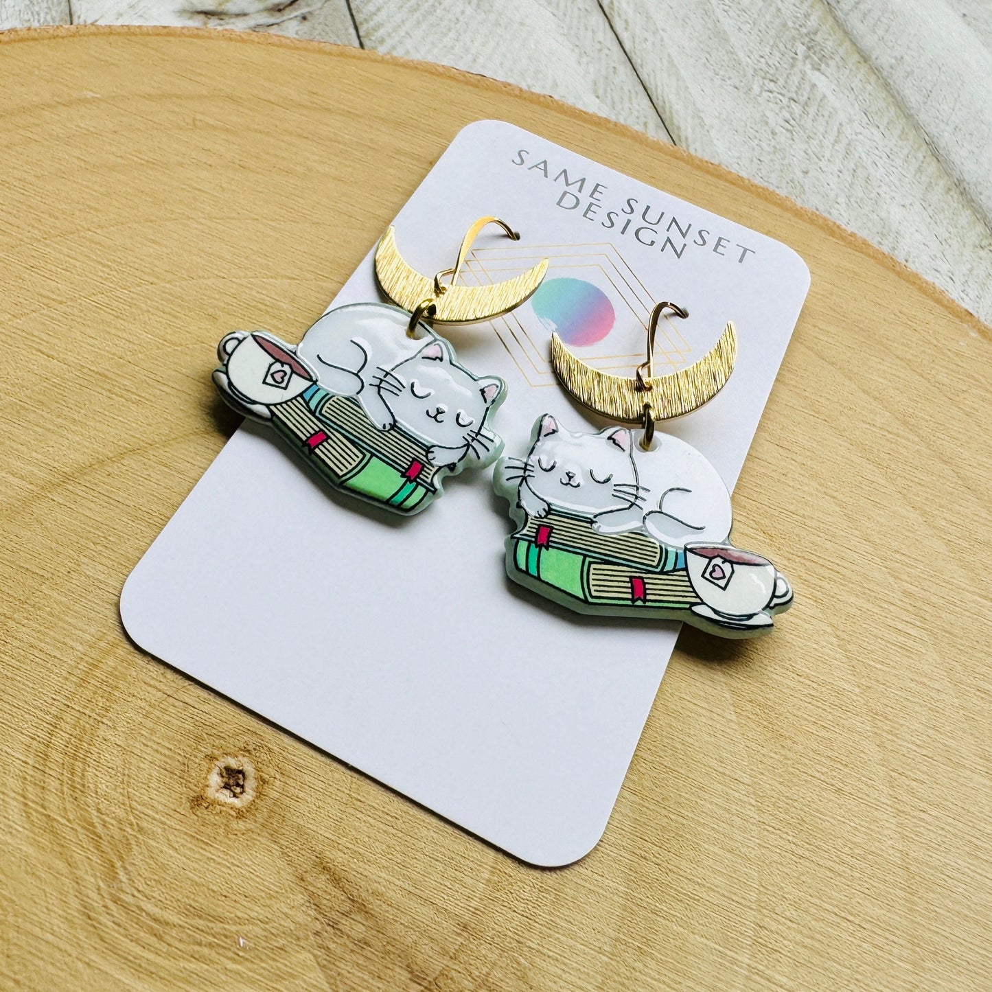 Cat Earrings, Cat Lover Jewelry, Book Earrings Dangle, Cat Gifts for Cat Lovers, Witchy Earrings, Kawaii Jewelry, Unique Gifts for Teachers