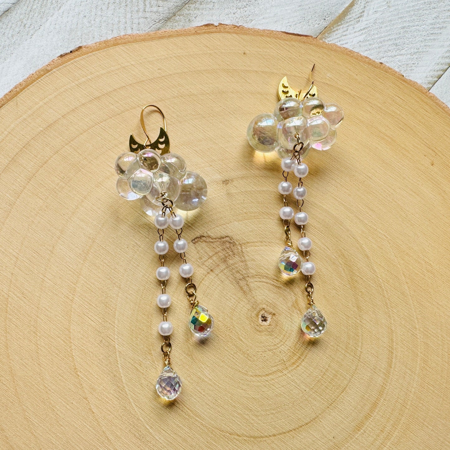 Cloud Earrings Dangle, Crystal Earrings, Celestial Earrings Gold, Kawaii Earrings, Wanderlust Jewelry, Sweet 16 Gift, Nature Lover Gift