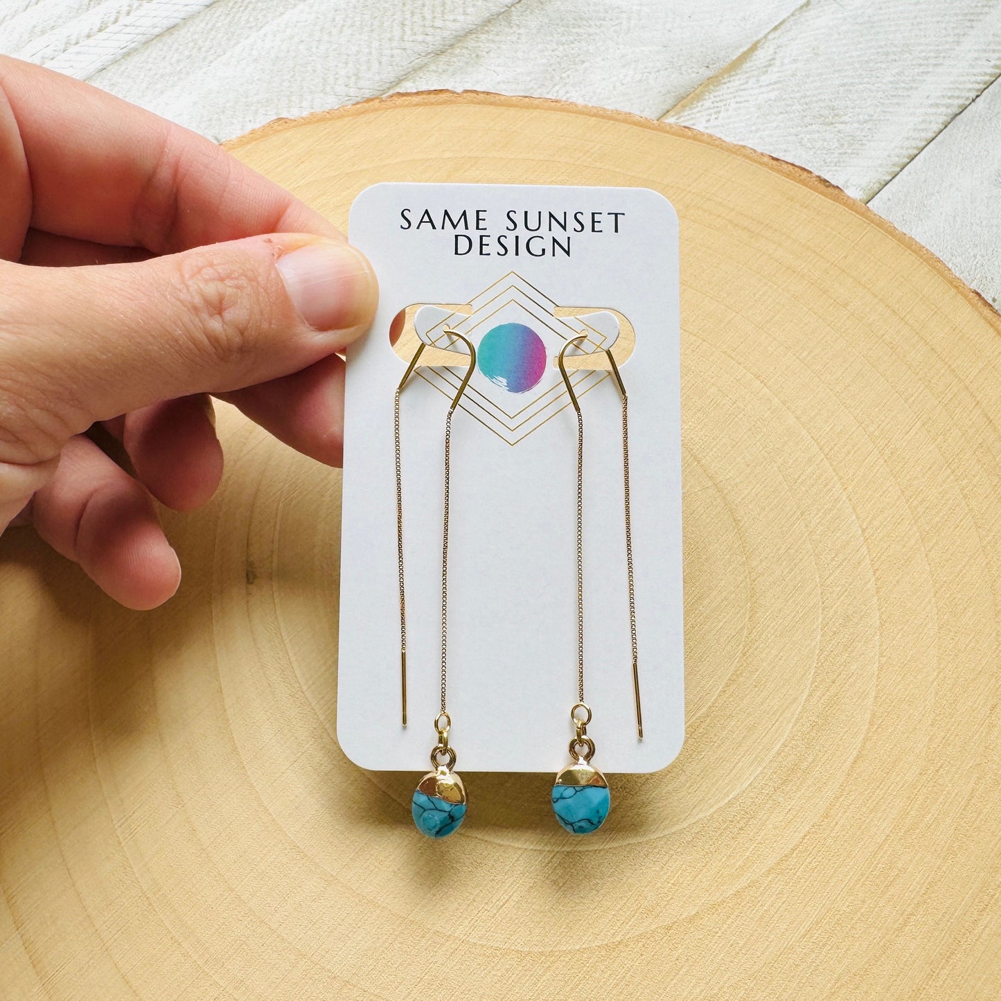 Turquoise Earrings, Threader Earrings, Statement Earrings Boho, Western Earrings, Boho Earrings, Best Friend Birthday Gifts for Her, Blue