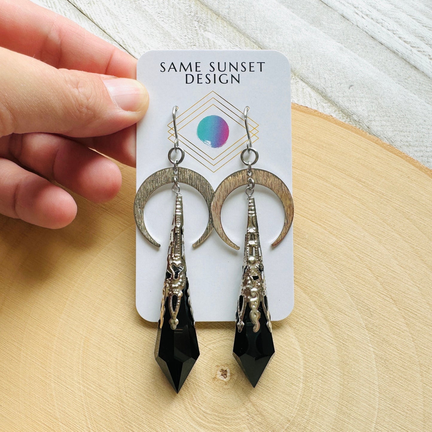 Crystal Earrings, Crescent Moon Earrings, Metaphysical Gifts, Witchy Earrings, Halloween Spooky Earrings, Friend Gifts for Woman Birthday