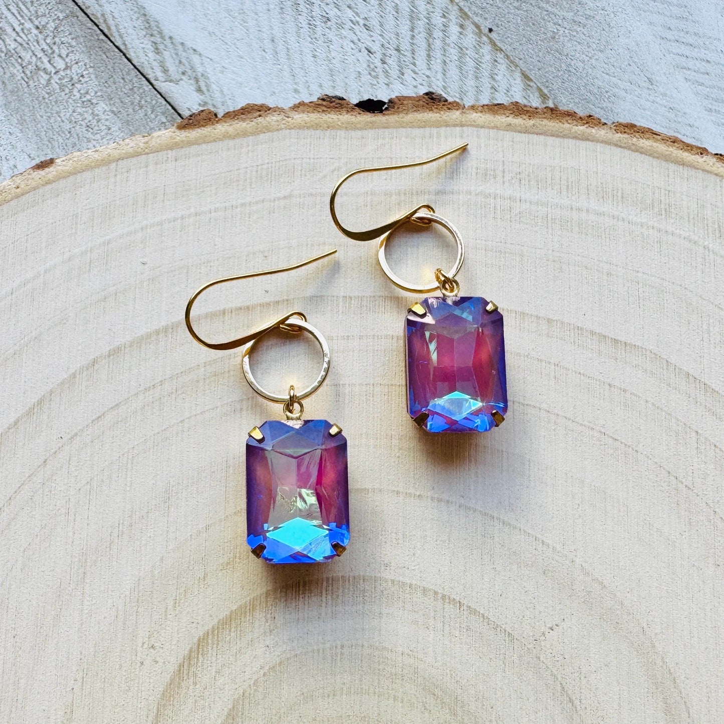 Purple Earrings, Hoop Earrings Gold, Wedding Earrings for Bride, Sweet 16 Gift for Daughter, Best Gift for Mom, Valentines Day Gift