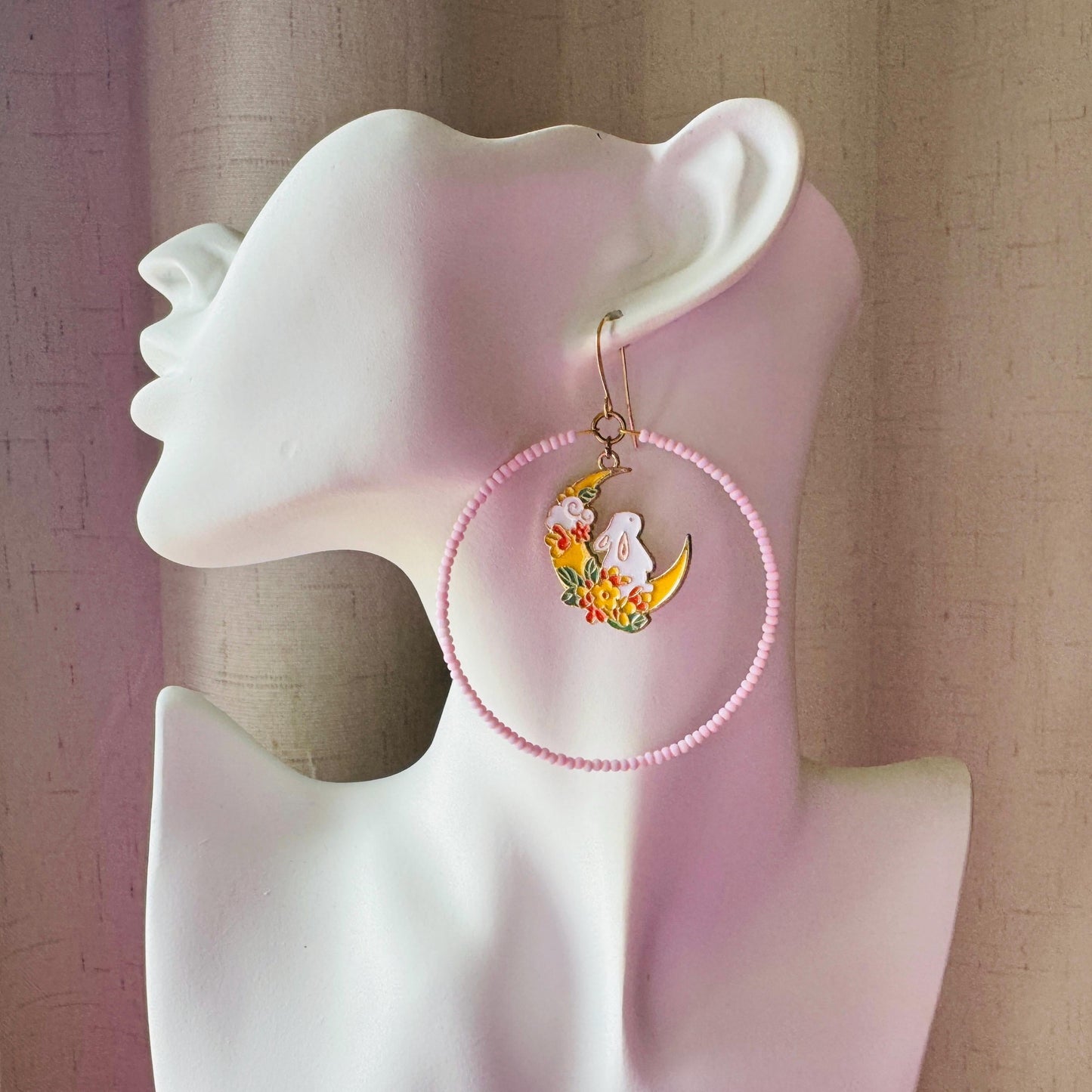 Bunny Earrings, Kawaii Earrings, Bead Hoops, Witchy Earrings, Cottagecore Earrings, Seed Bead Earrings, Easter Basket Stuffers for Women