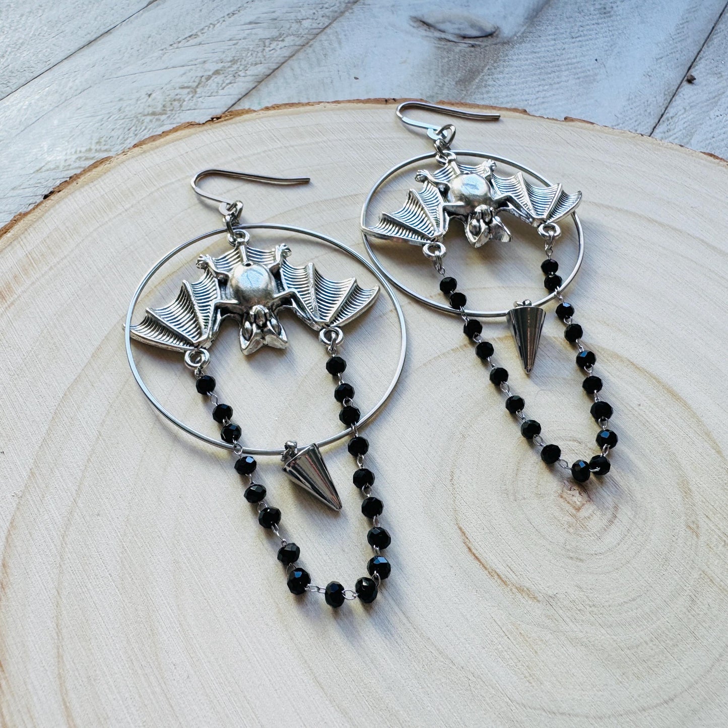 Bat Earrings, Silver Earrings, Spike Earrings, Punk Jewelry, Minimalistic Witchy Jewelry, Gothic Earrings for Women, Birthday Gift for Mom
