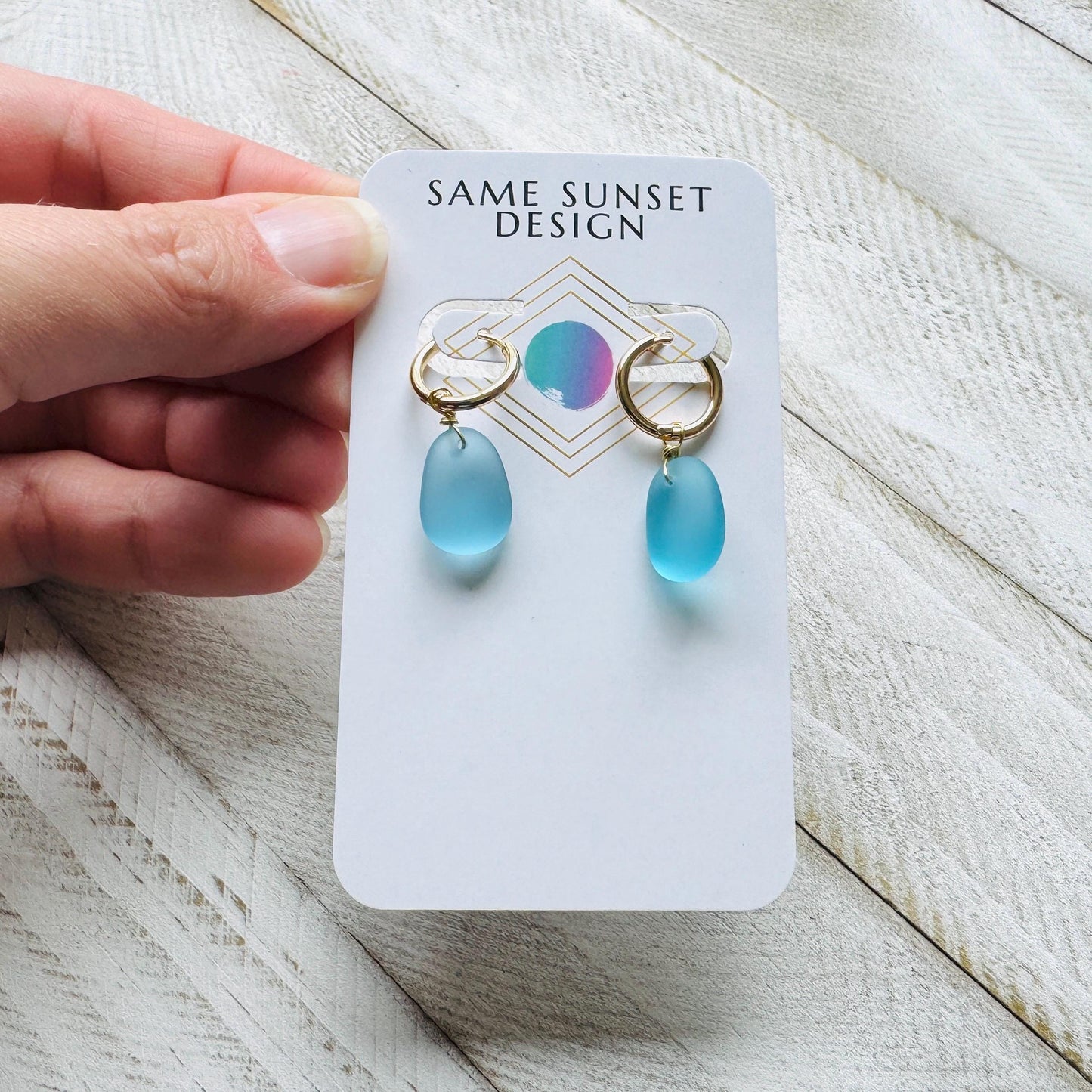 Sea Glass Earrings Dangle, Beachy Jewelry, Huggie Hoop Earrings, Blue Earrings, Trendy Jewelry, Boho Hippie Jewelry, Birthday Gift Ideas