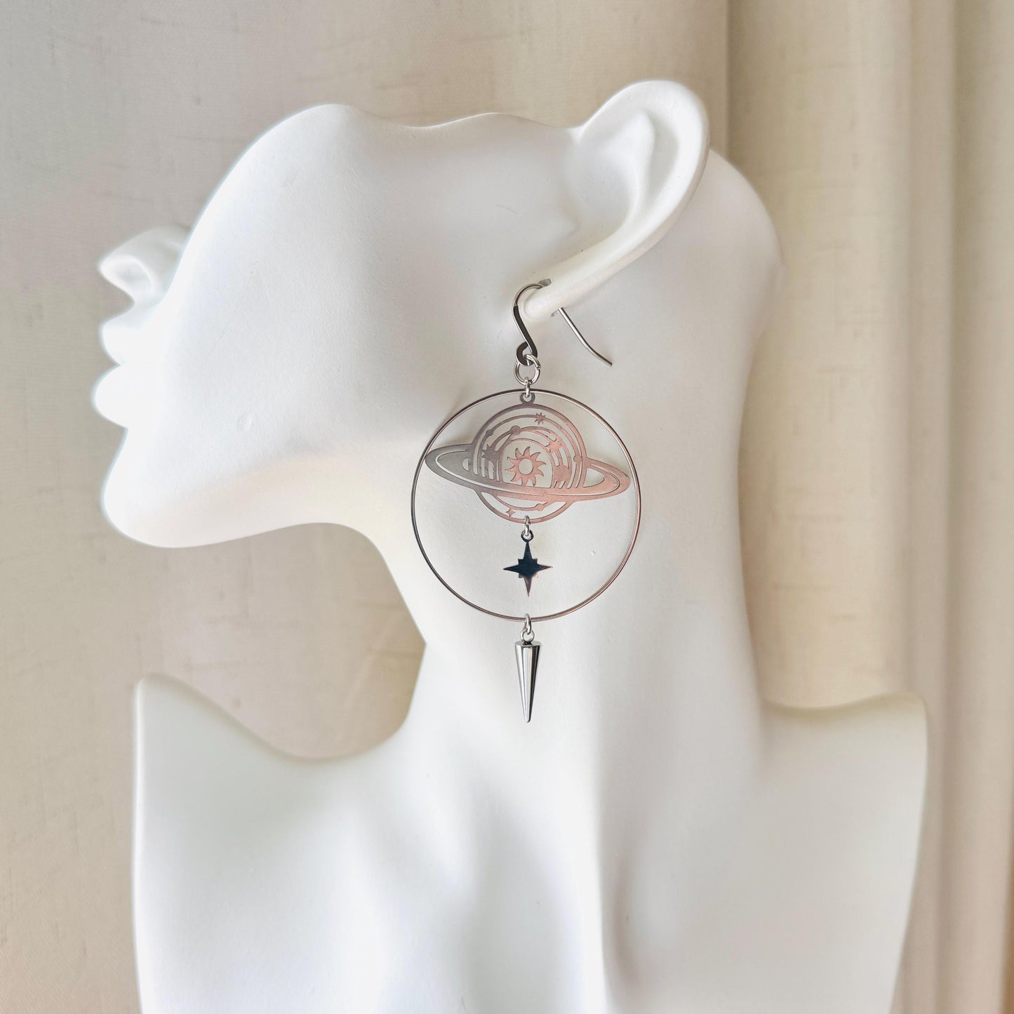 Saturn Earrings, Planet Earrings, Space Earrings, Hoop Earrings Silver, Punk Jewelry, Whimsigoth Earrings, Unique Birthday Gift for Mom