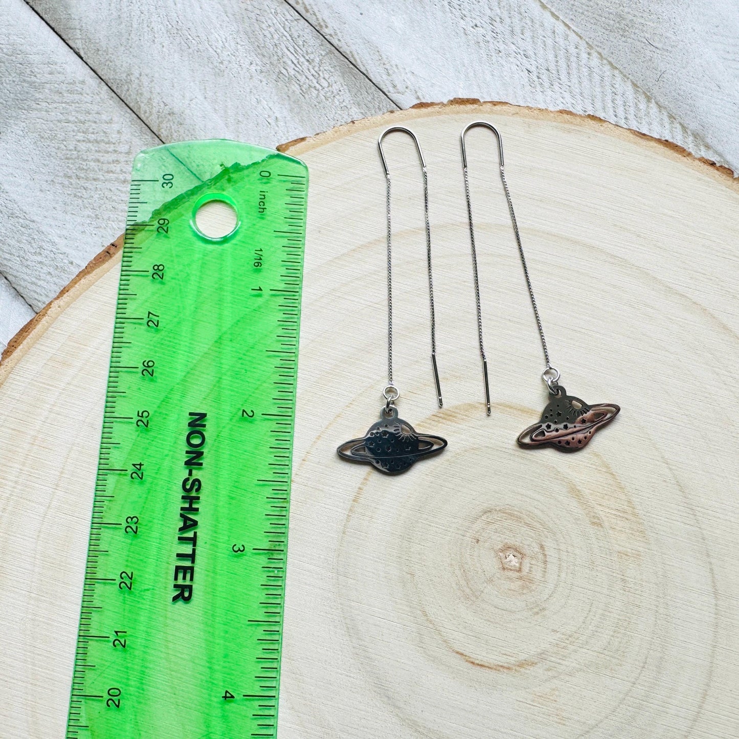 Saturn Earrings, Threader Earrings, Planet Earrings, Space Earrings, Whimsigoth Earrings, Unique Birthday Gift for Mom, Science Teacher Gift