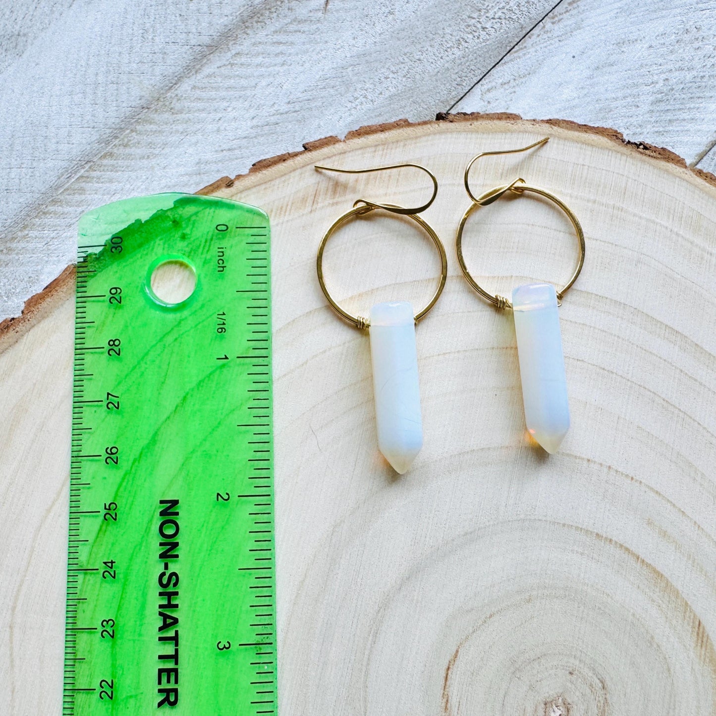 Opalite Earrings, Hoop Earrings Gold, Western Earrings Gold, Geometric Earrings Dangle, Bridal Jewelry, Minimalistic Bridesmaid Gift for Her