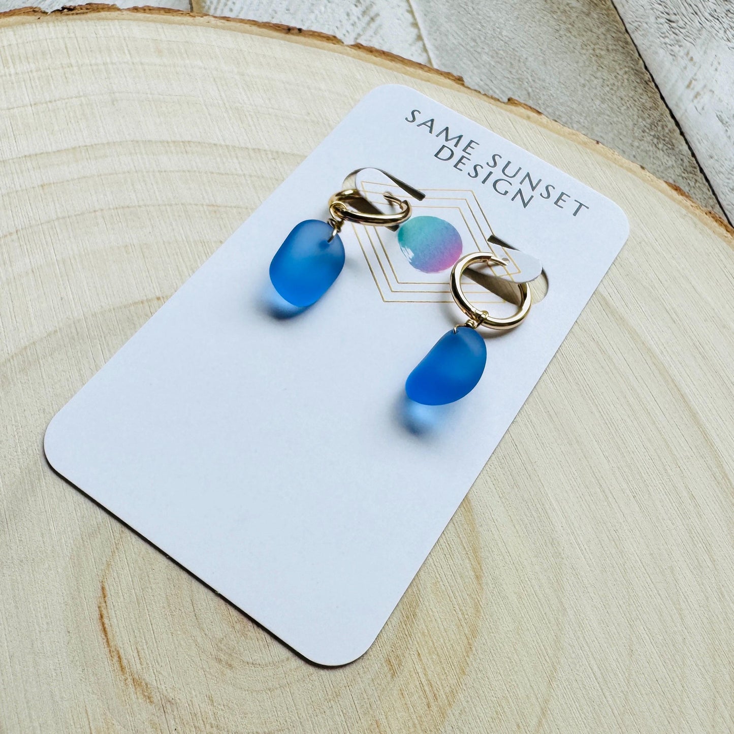 Sea Glass Earrings Dangle, Beachy Jewelry, Huggie Hoop Earrings, Blue Earrings, Trendy Jewelry, Boho Hippie Jewelry, Friend Gifts for Women