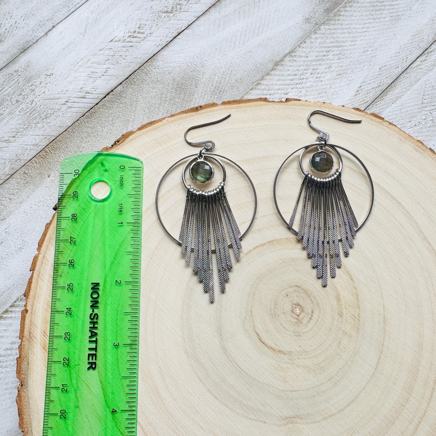 Silver Hoop Earrings, Celestial Earrings Silver, Labradorite Earrings, Wedding Jewelry for Brides, Unique Birthday Gift for Mom, Boho Chic