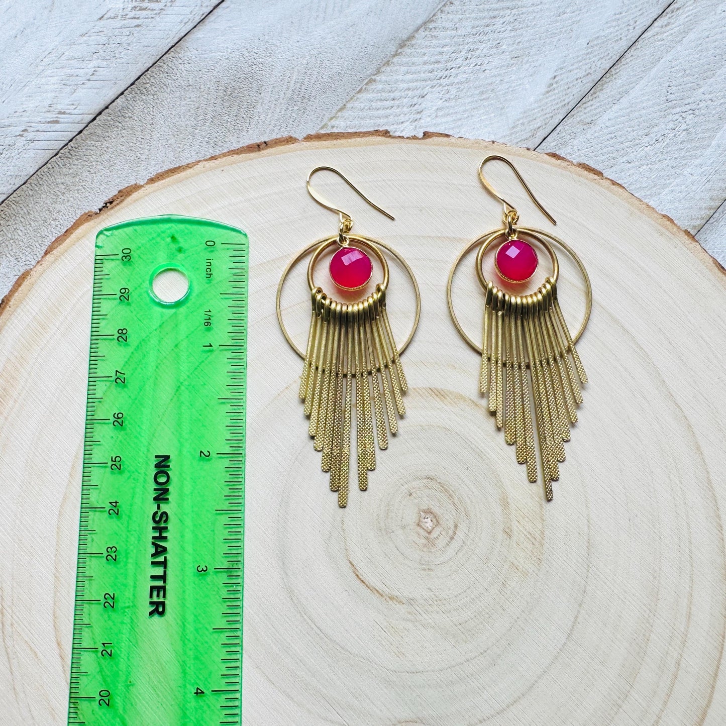 Pink Chalcedony Earrings, Boho Fringe Earrings, Celestial Earrings Gold, Western Earrings, Unique Birthday Gift for Mom, Metaphysical Gifts