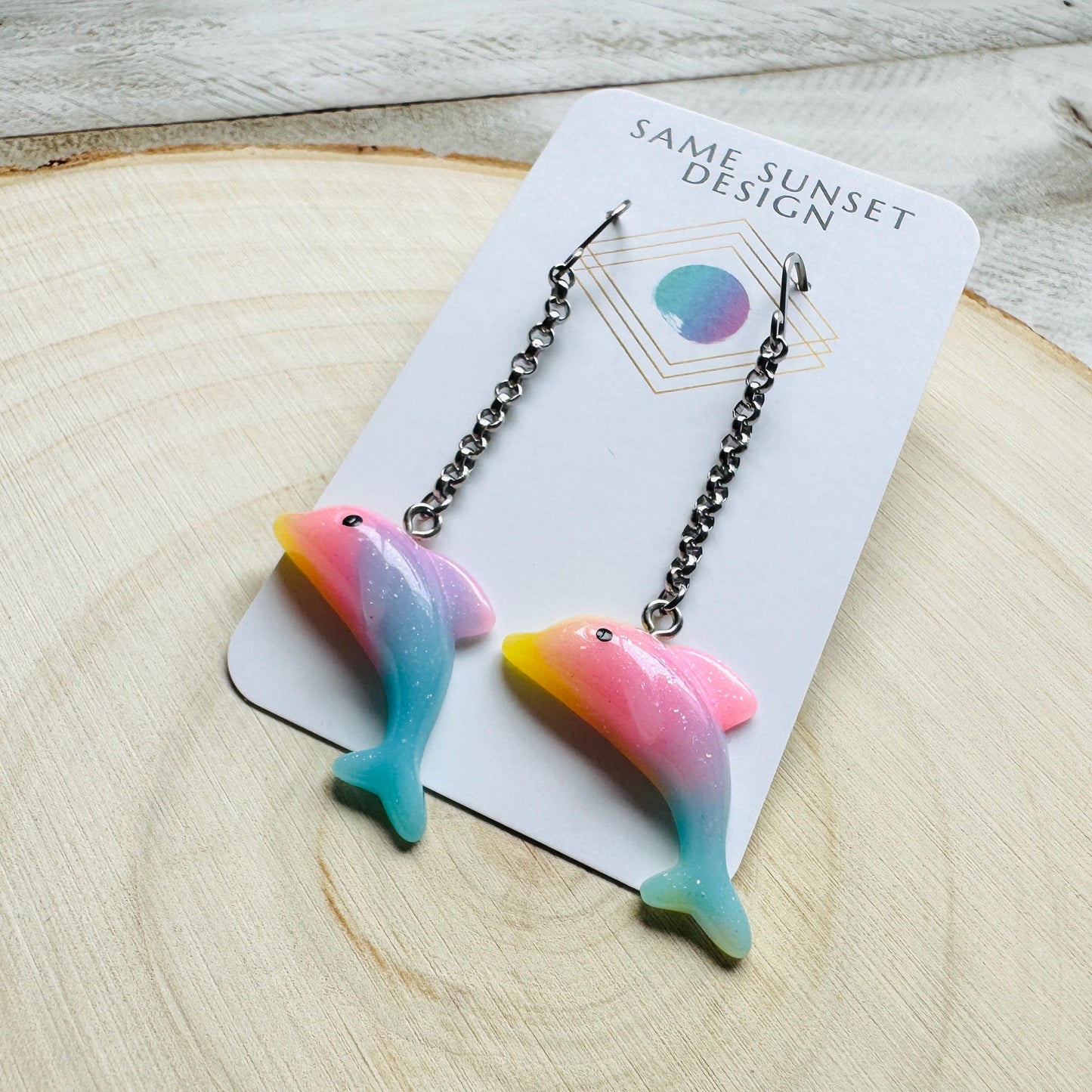 Dolphin Earrings, Animal Earrings Silver, Kawaii Jewelry, Pastel Earrings, Unique Birthday Gift for Mom, Nerdy Gifts for Women, Teacher Gift