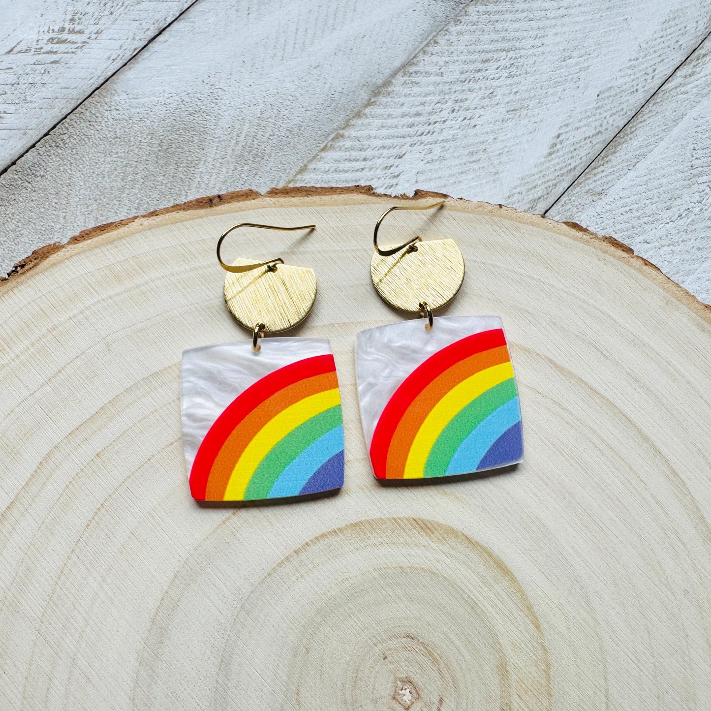 Rainbow Earrings Dangle, Boho Earrings Gold, Geometric Jewelry, Sweet 16 Gift Granddaughter, Unique Gifts for Teachers, Birthday Gift Ideas