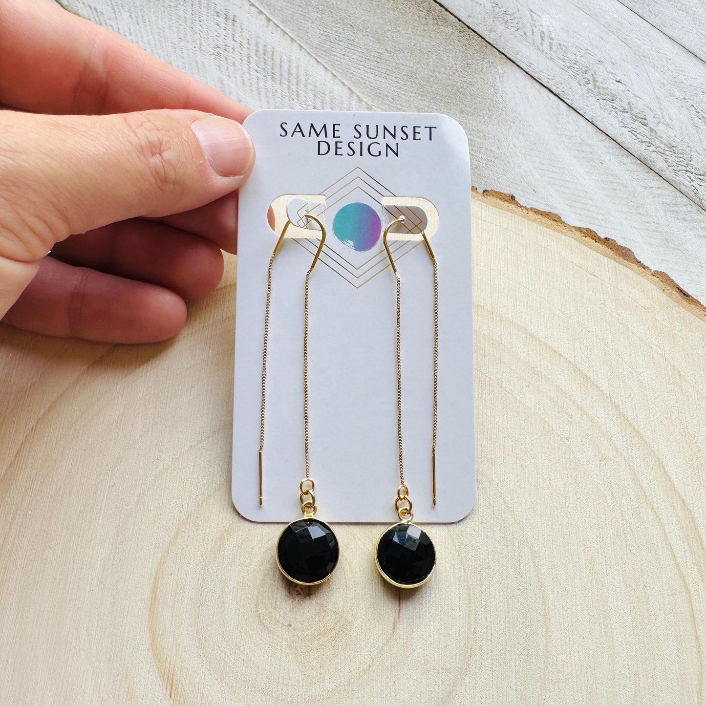 Onyx Earrings, Threader Earrings, Black Earrings, Sweet 16 Gift Granddaughter, Vacation Jewelry, Anniversary Gift for Girlfriend, Boho Chic