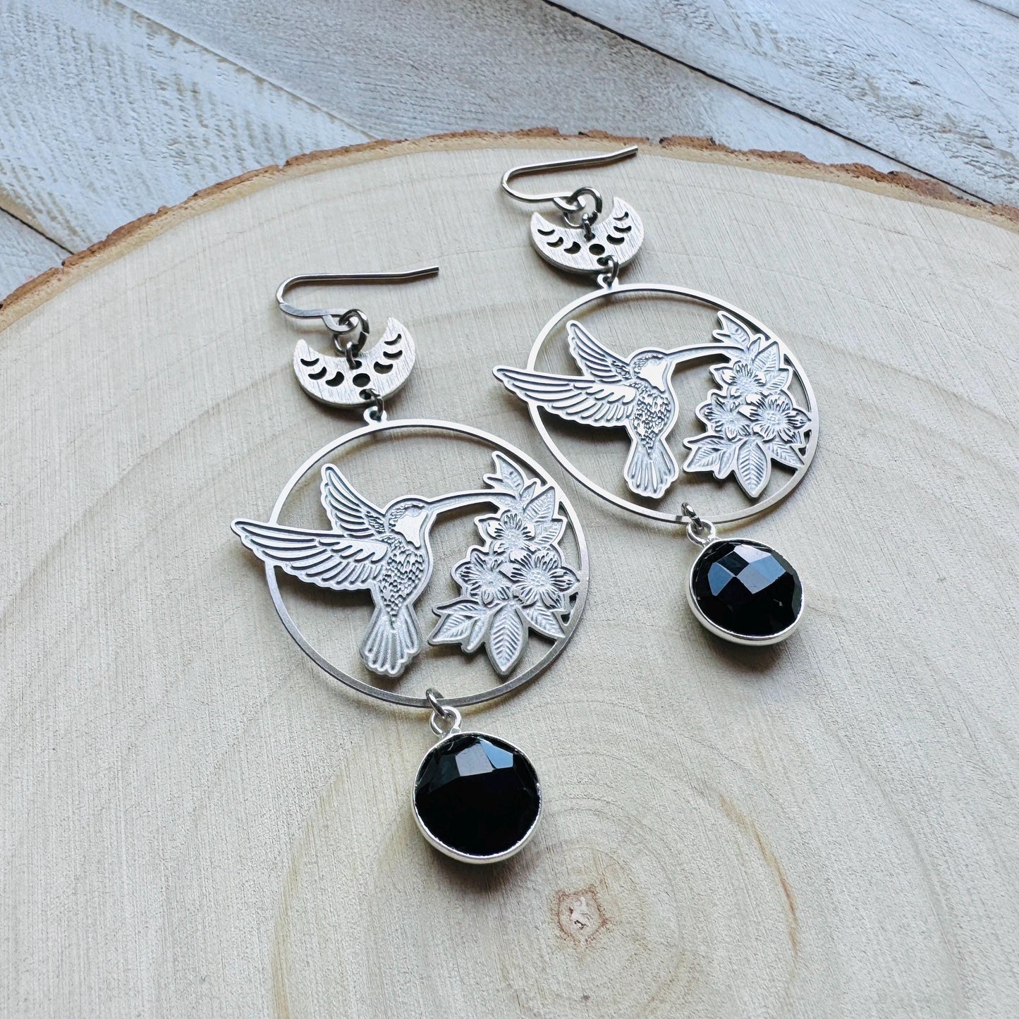 Hummingbird Earrings, Onyx Earrings, Bird Earrings, Modern Chic Jewelry, Unique Gifts for Birthday, Science Teacher Gift, Bridal Jewelry
