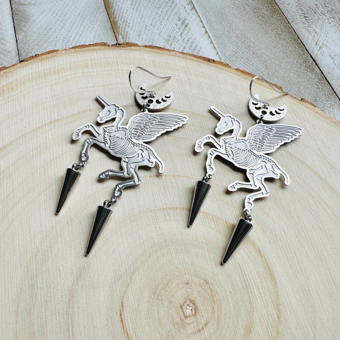 Alicorn Earrings, Skeleton Earrings, Unicorn Earrings, Spike Earrings, Fun Earrings, Unique Halloween Gifts, Goth Earrings for Women, Punk