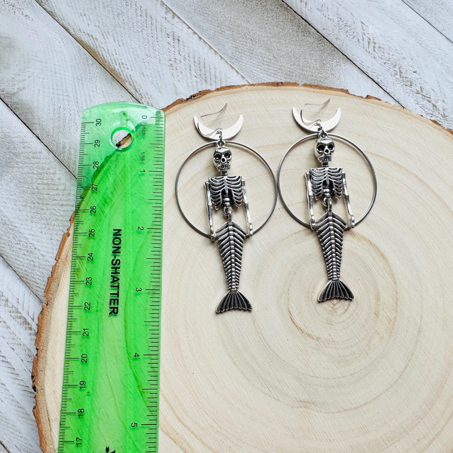 Skeleton Earrings, Mermaid Earrings, Silver Earrings, Unique Birthday Gift for Mom, Birthday Present for Her, Gothic Earrings for Women