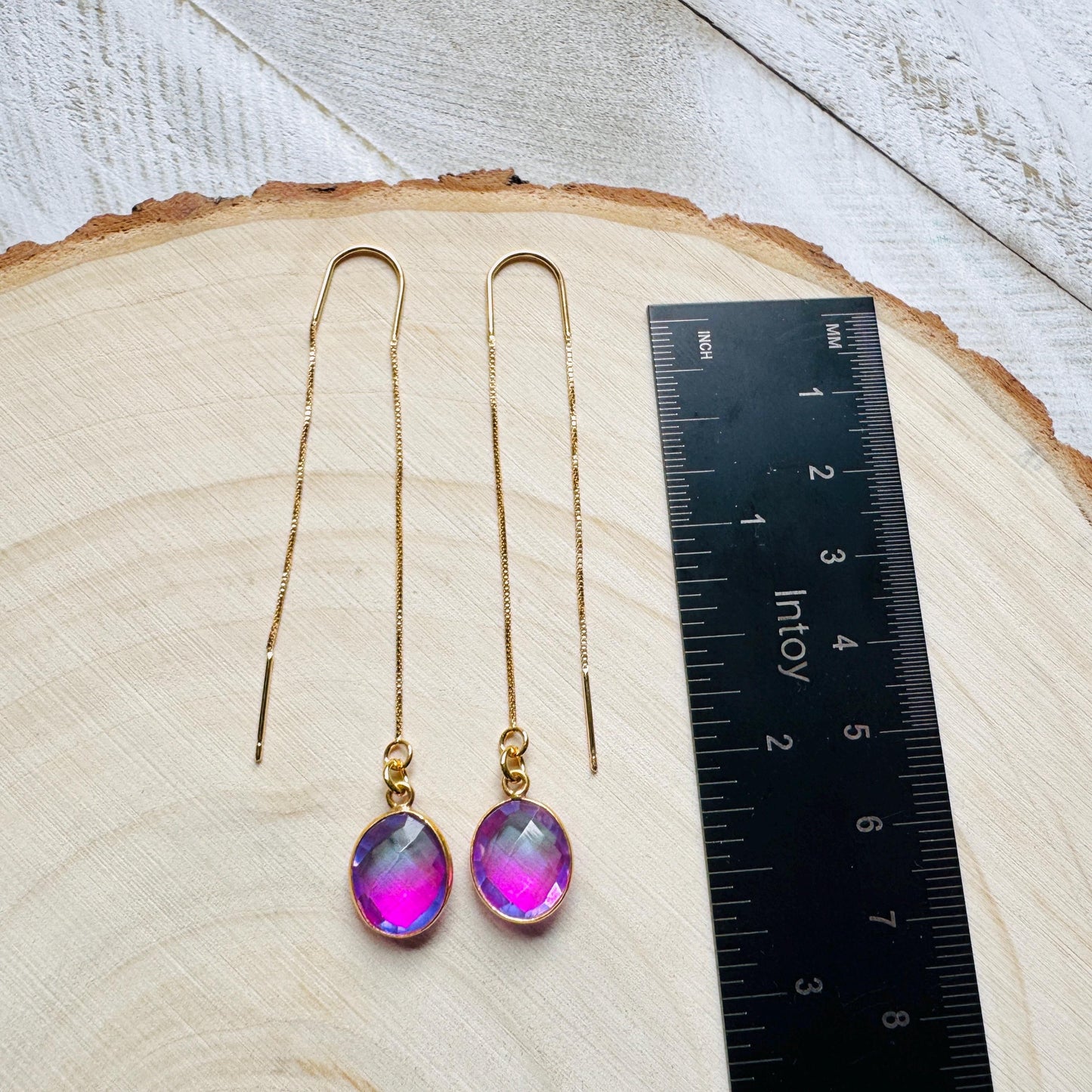 Quartz Earrings, Threader Earrings, Pink Earrings, Fun Earrings, Trendy Jewelry, Wedding Jewelry, Minimalistic Bridesmaid Gift for Her