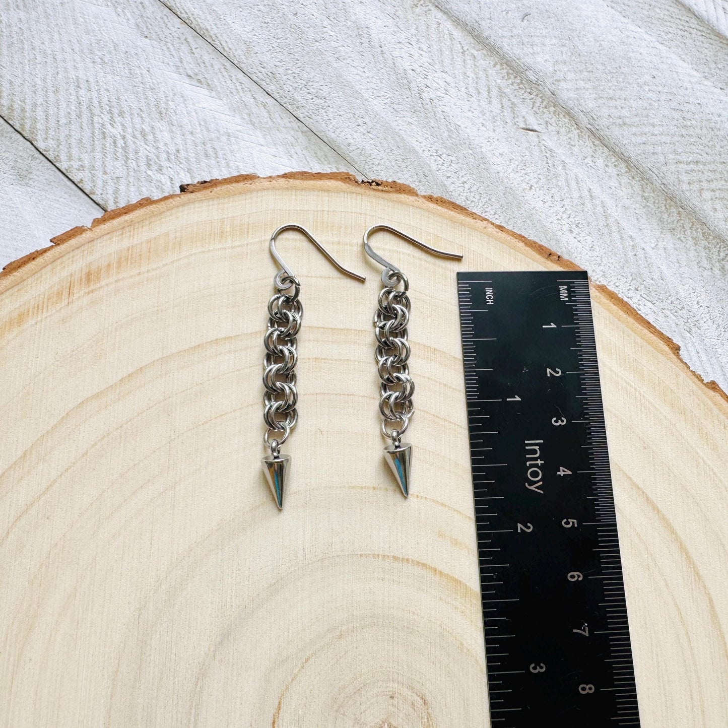 Spike Earrings, Silver Earrings, Stainless Steel Earrings, Punk Jewelry, Whimsigoth Earrings, Gothic Earrings Men, Holiday Earrings Dangle