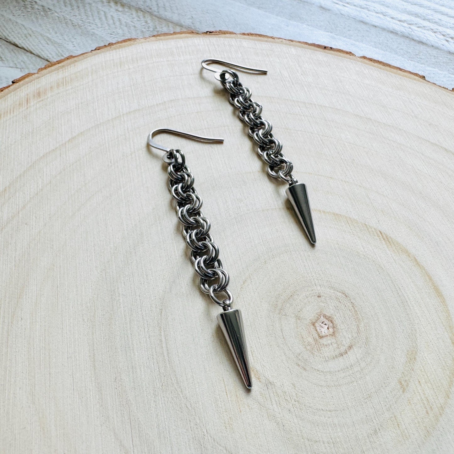 Spike Earrings, Silver Earrings, Stainless Steel Earrings, Punk Jewelry, Whimsigoth Earrings, Gothic Earrings Men, Christmas Gift for Aunt
