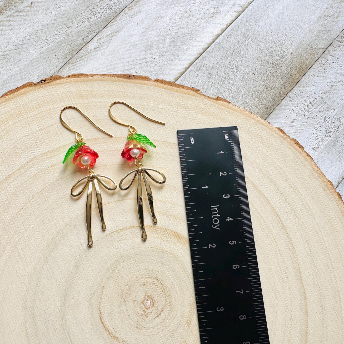 Glass Flower Earrings, Bow Earrings, Pearl Earrings Dangle, Dainty Earrings, Bridesmaid Jewelry, Plant Mom Gift, Christmas Gifts for Aunt