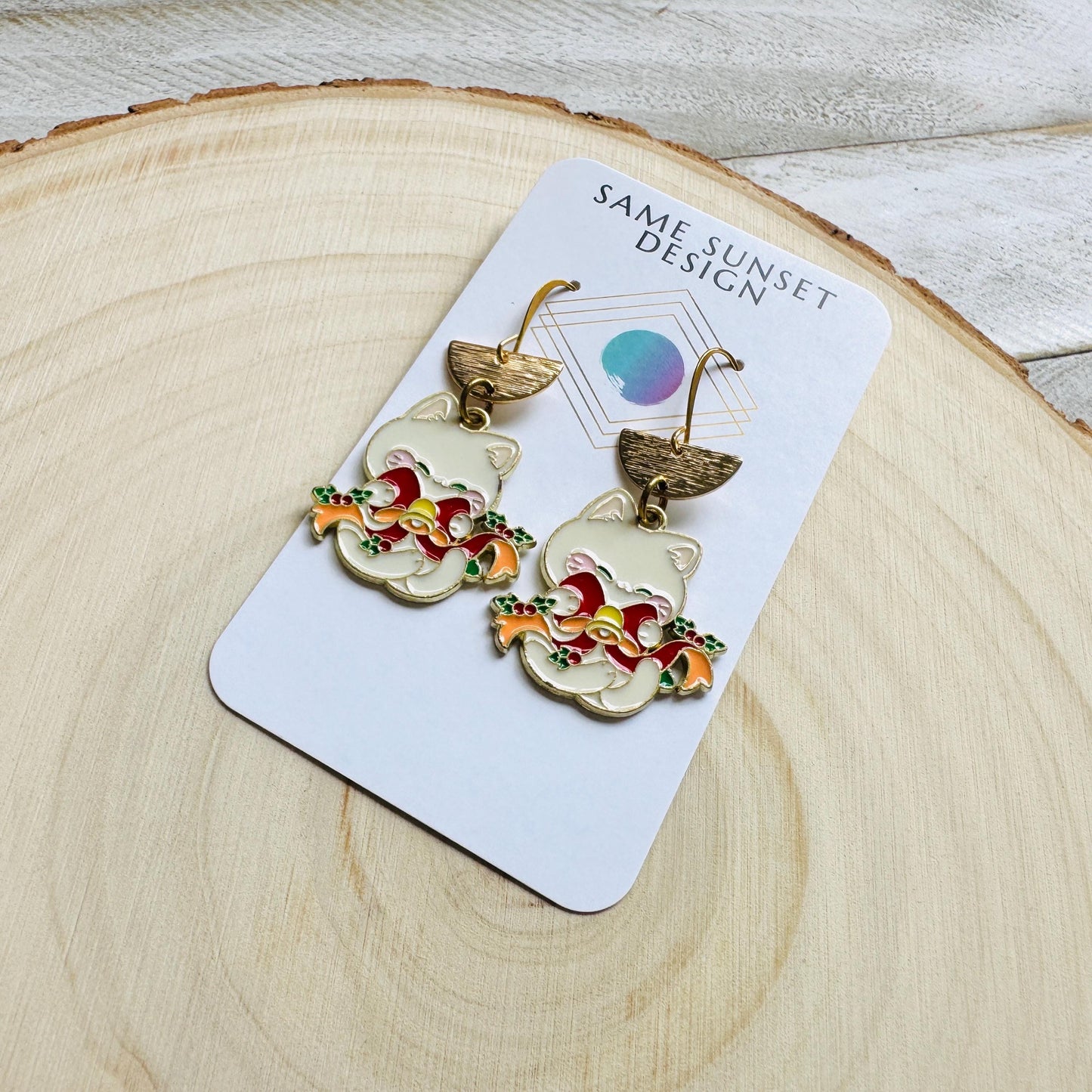 Christmas Cat Earrings, Cat Earrings Dangle, Kawaii, Tween Jewelry, Kitty Jewelry, Boho Dangle Earrings, Christmas Gifts for Aunt
