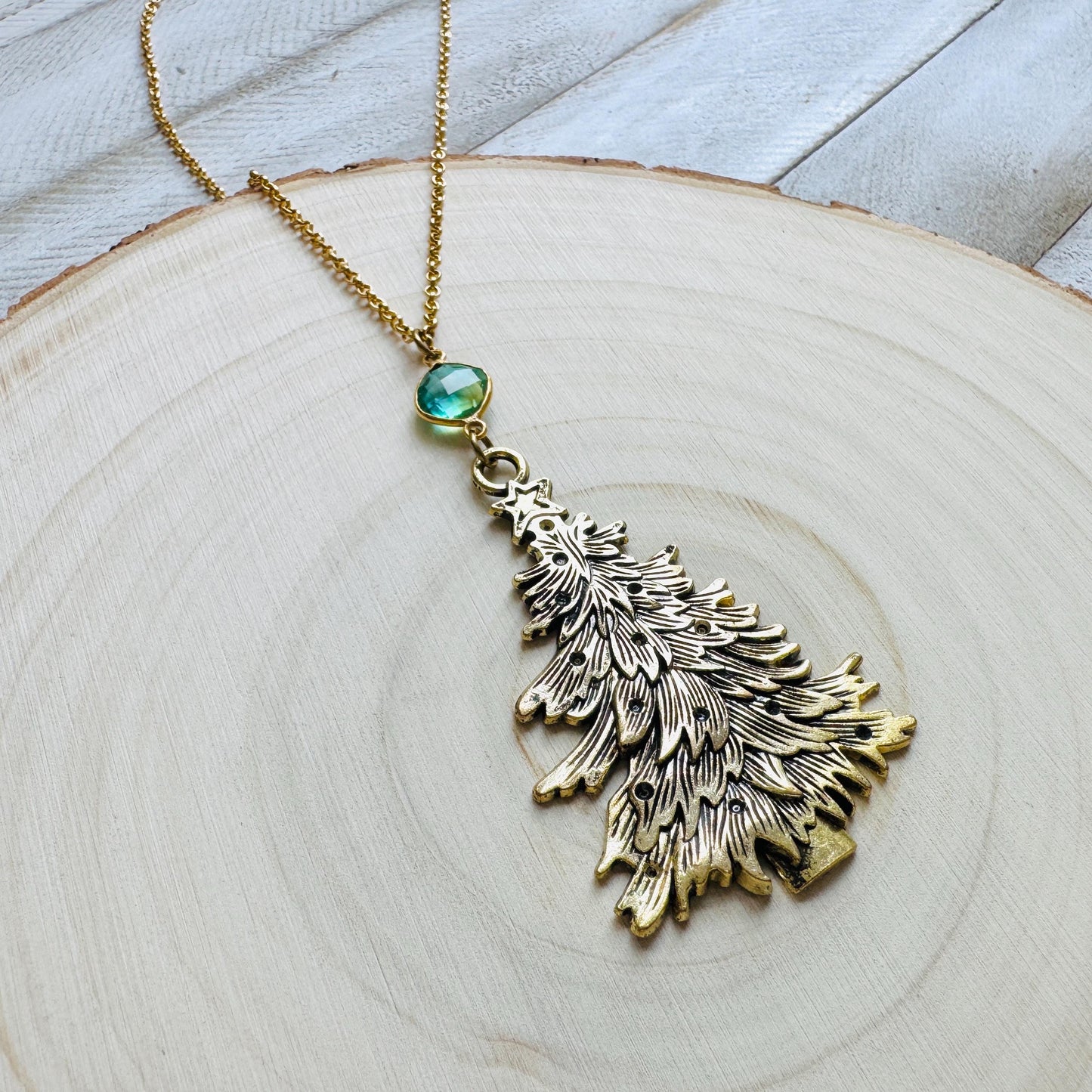 Christmas Tree Necklace, Aura Quartz Necklace, Boho Necklace, Geometric Jewelry, Friend Gifts for Women, Christmas Gifts for Aunt, Tree Art
