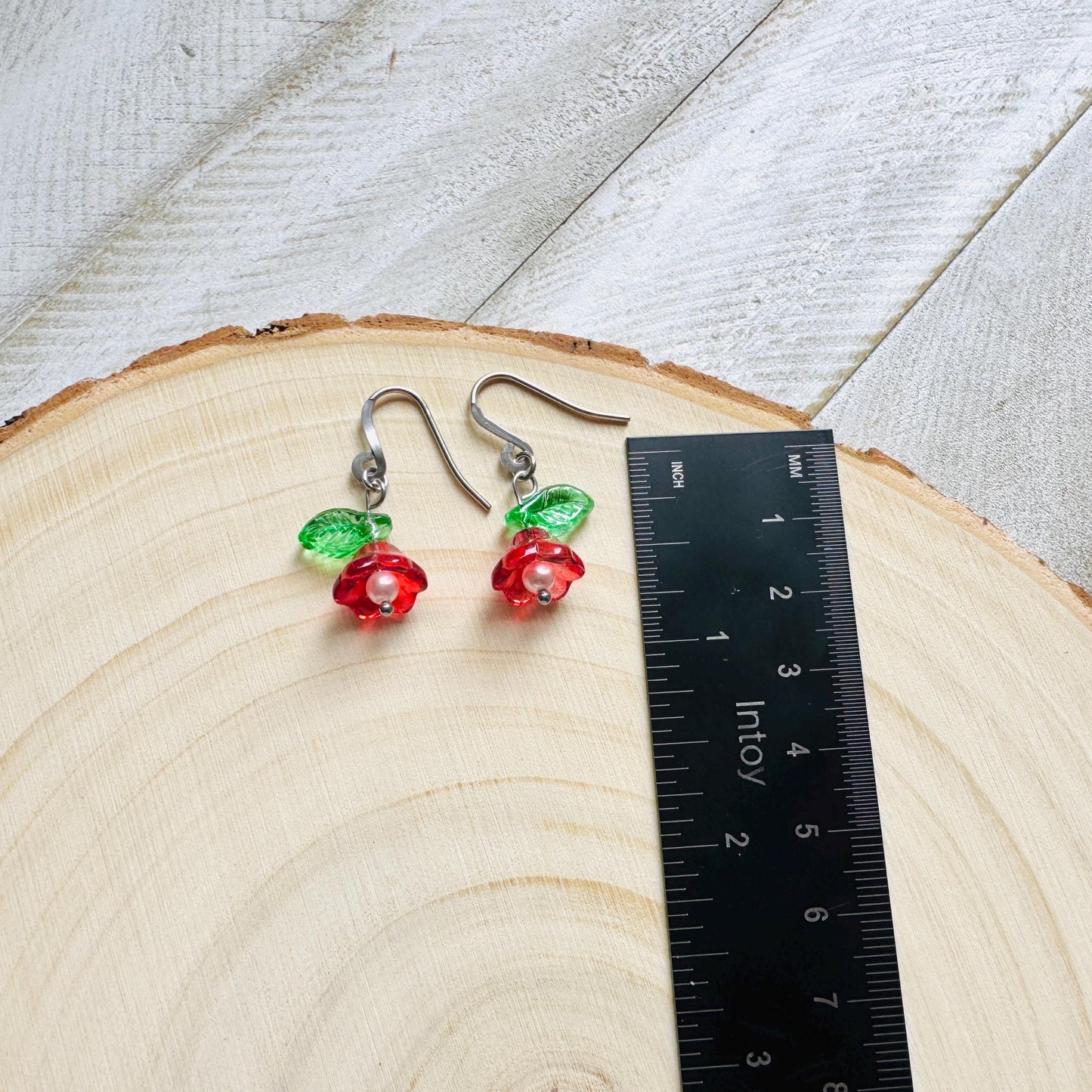 Glass Flower Earrings, Silver Earrings, Pearl Earrings Dangle, Goth Earrings, Bridesmaid Jewelry, Plant Mom Gift, Christmas Gifts for Aunt
