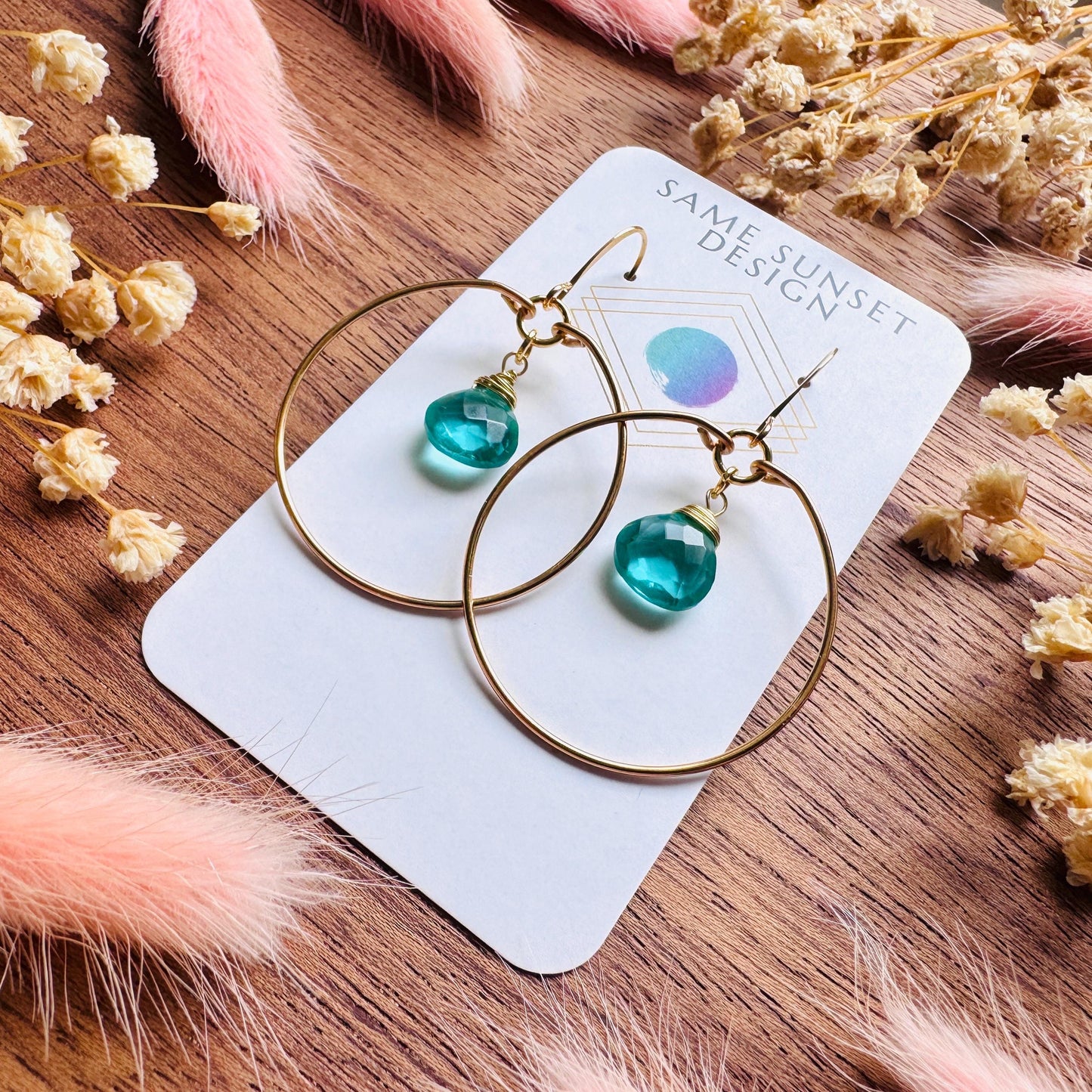 Apatite Earrings, Green Earrings, Natural Gemstone Jewelry, Wedding Jewelry, Gold Hoop Earrings for Women, Boho Chic, Mothers Day Gift Ideas