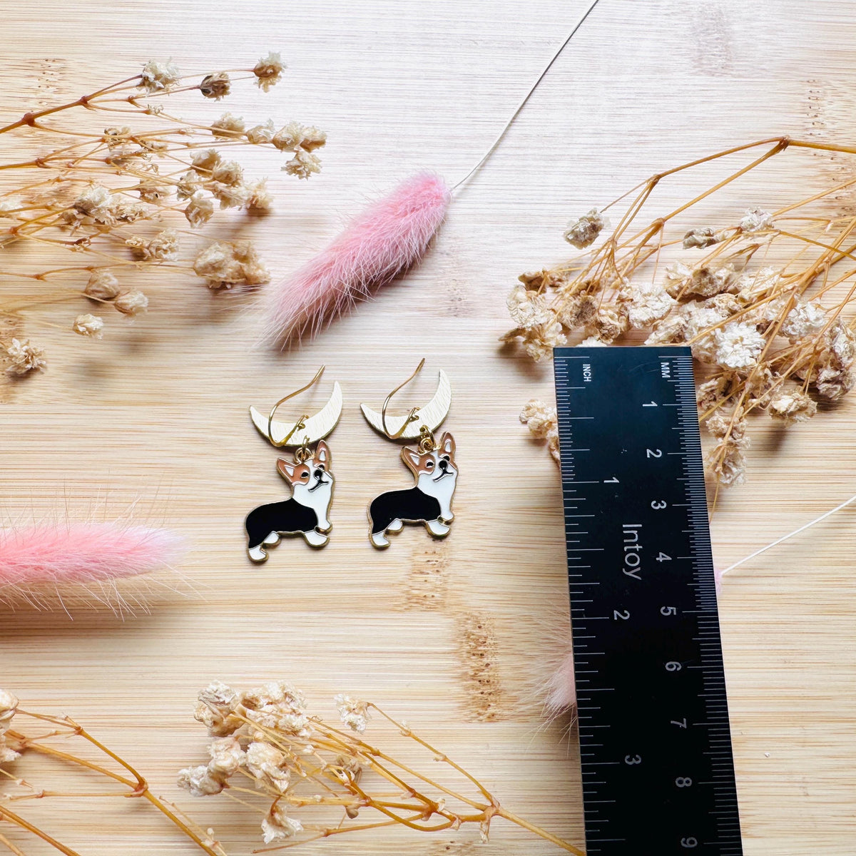 Dog Earrings Dangle, Corgi Earrings, Brass Moon Earrings, Cute Earrings, Trendy Jewelry 2026, Mothers Day Gift From Son, Dog Lover Gifts